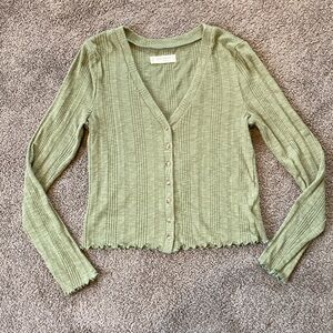 Lucky Brand Olive Ribbed Knit Cardigan